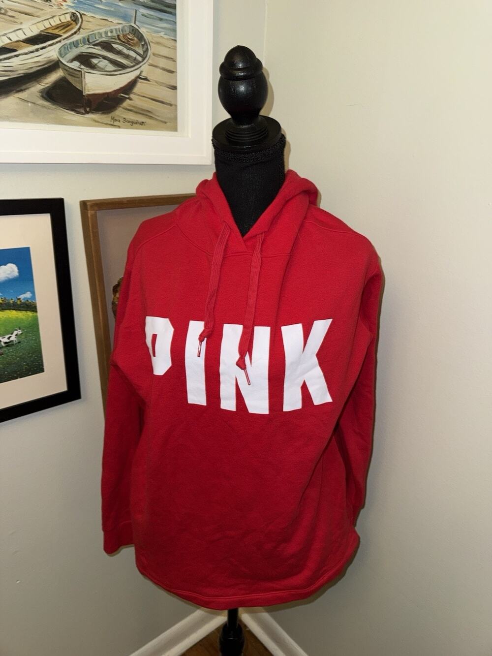 Red Victoria's Secret Hoodie Womens Size Small Pullover Sweatshirt with Pockets